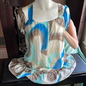Kenzie Blue and Brown Women's Tunic Top